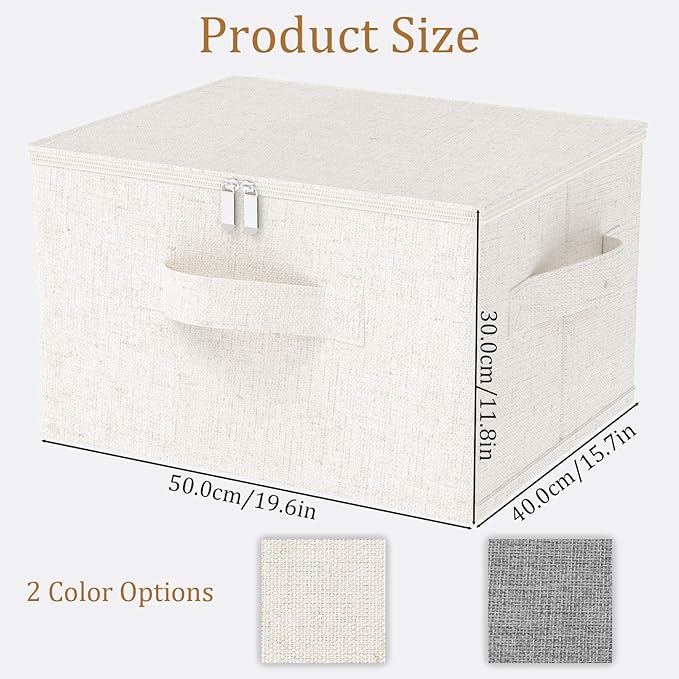 ENUMAIL Fabric Underbed Storage Bins with Lid, Foldable Cube Organizer, Home Wardrobe Containers Box for Organizing Clothes, Shoes, Blankets, Pillows, 19.6x15.7x11.8Inches, Beige, 2 Pack
