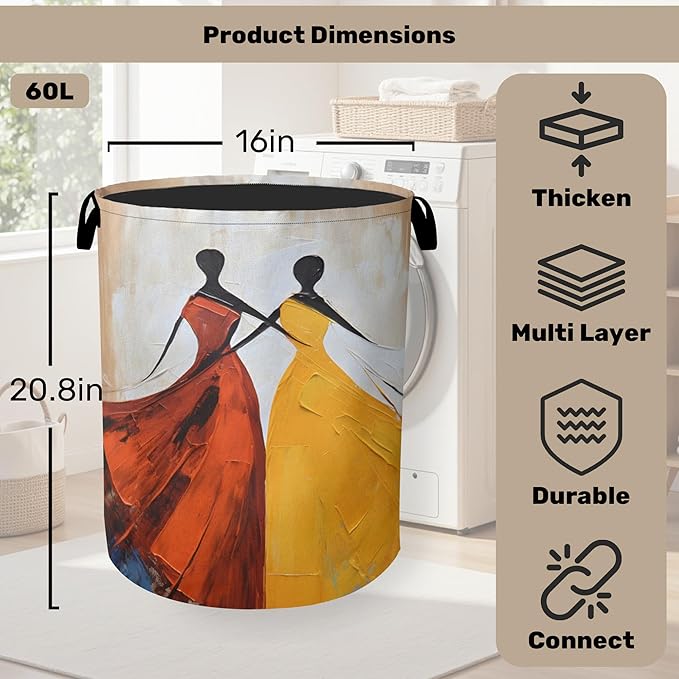 Black Girl Dancing Laundry Basket with Handles - Extra Large Foldable Hamper for Bathroom/Laundry/Bedroom/Dorm, Washable Fabric Storage Bin
