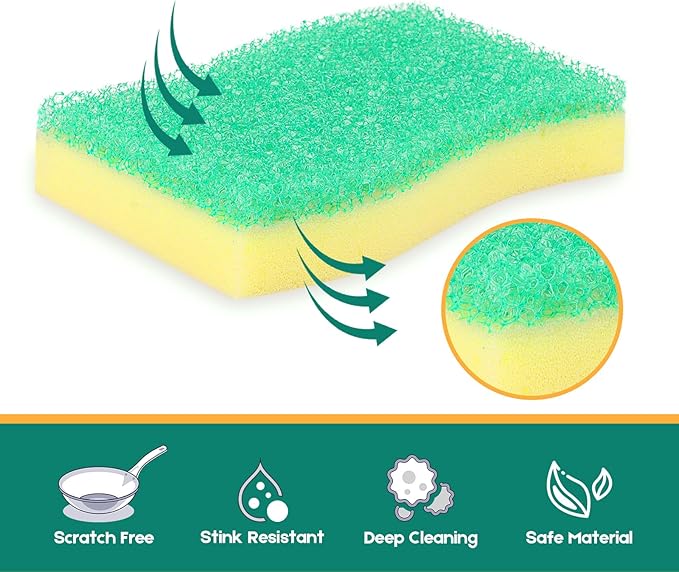 LAUNDRYLUX Scrub Sponge, 4 Pack Dual-Sided Temperature-Responsive Scrubber - Non-Scratch - Multipurpose Dish Sponges for Kitchens, Bathrooms, and Outdoor Use - S Shape