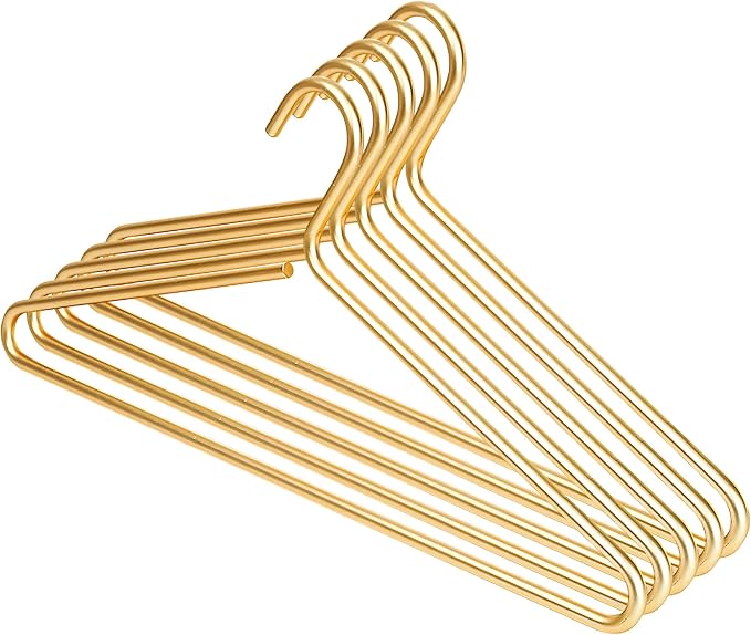 Gold Hangers for Clothes - 17-Inch Matte Gold Metal Hangers for Coats, Jackets, Shirts, Pants, Clothing - Thick, Heavy-Duty Aluminum - Luxury Aesthetic for Closet or Boutique - 5-Pack