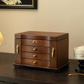 Kinsuite Black Walnut Jewelry Box - 4-tie Mirror & Multiple Drawers Handcrafted Solid Wood Treasure Chest for Women, Floral-Inspired Storage Organizer