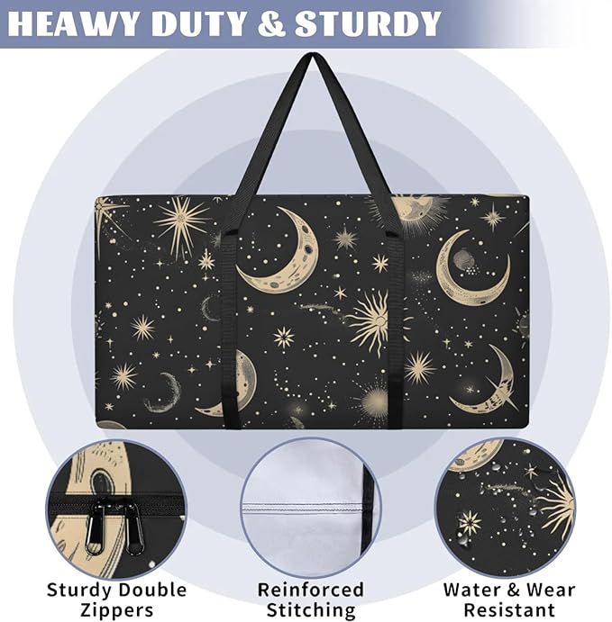 Extra Large Storage Bag with Zipper 54 Gallon Moving Bags Heavy Duty Christmas Tree Storage Bag Packing Bags for Moving, Storage Totes Duffle Bag Waterproof Containers for Organizing (Moon & Stars)