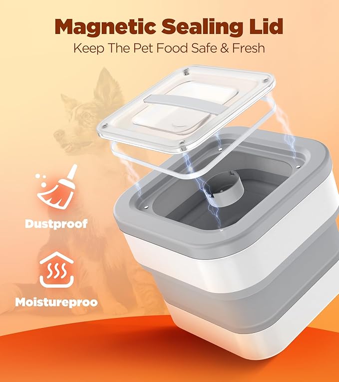 InnOrca Collapsible Dog Food Storage Container, 10-14 Lbs Capacity Cat Pet Food Container with Magnetic Lid & Measuring Cup, Multi Purpose Storage Container For Dry Food, Cereal