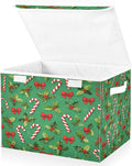 Christmas Candy Canes Holly Bows Storage Bins with Lids Foldable Storage Basket with Handles Collapsible Large Fabric Organizer Containers for Clothes Shelves Closet Office Home