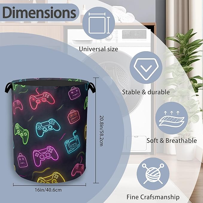 Gamepad Laundry Basket,Foldable Oxford Cloth Tote Bag Laundry Hamper Clothes Storage Bucket Organizer for Bedroom Laundry Storage Dormitories 16" x 20.8"