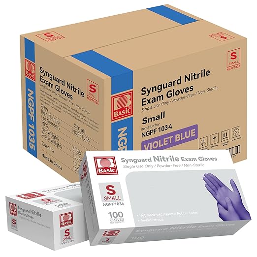 Basic Nitrile Exam Gloves, Medical Violet Blue Gloves Disposable Latex Free Powder-Free For Exam, Food Prep Cleaning, Small Case of 1000, NGPF1034