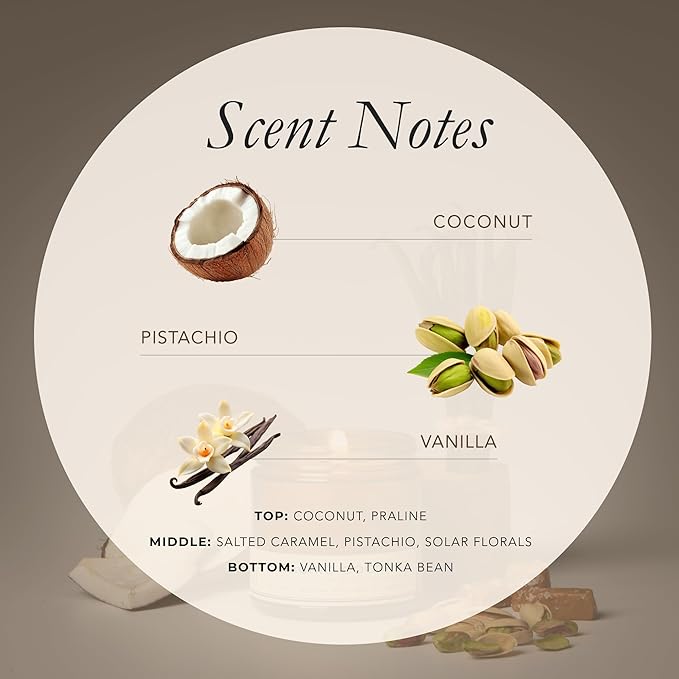 Bia Candle Co Soy Blend Candle – Creamy Coconut, Pistachio & Salted Caramel Over Vanilla & Tonka – Clean Long Burn, Lead-Free Wick – Pistachio Coconut, 7 oz