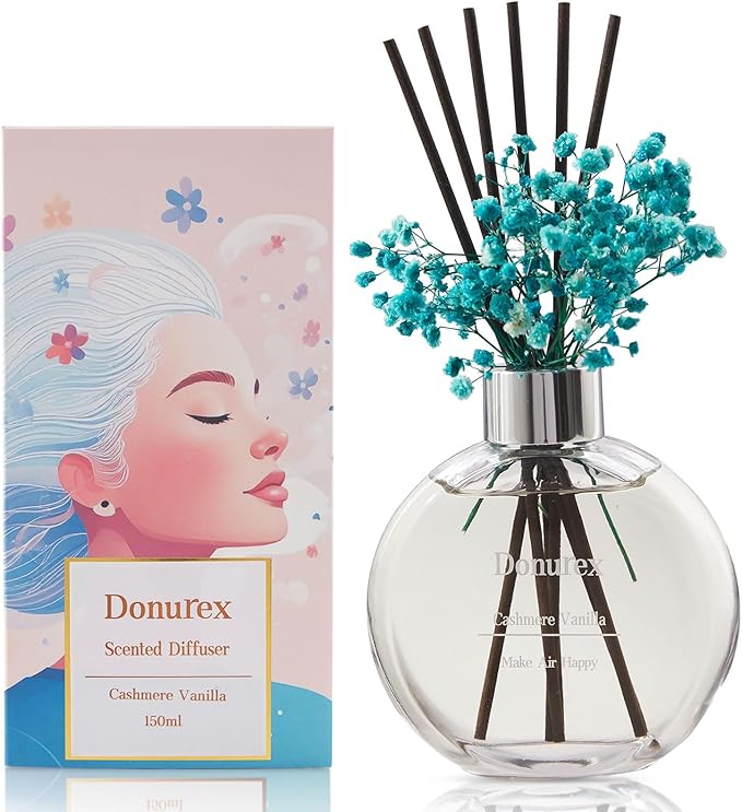 Flower Reed Diffuser Set 5.07oz Cashmere Vanilla Scent Diffuser with Sticks Home Fragrance Reed Diffuser for Bathroom Shelf Decor