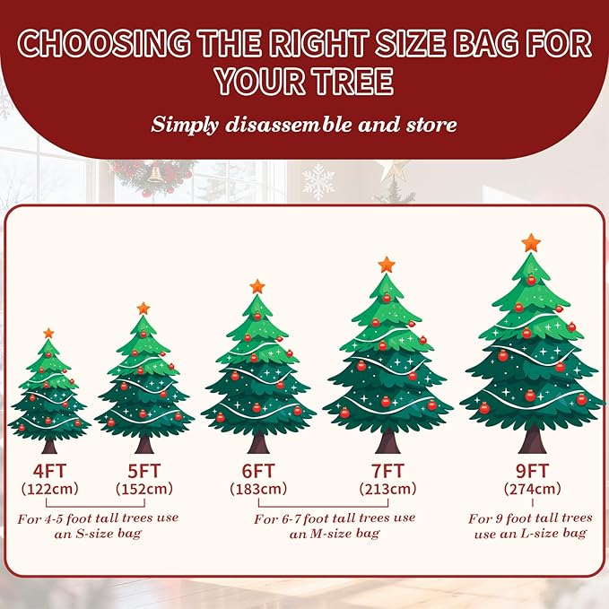 Heavy Duty Christmas Tree Bag 7.5 FT with Dual Zippers and Reinforced Handles Wide Opening, Large Capacity fits for Artificial Christmas Tree, Red