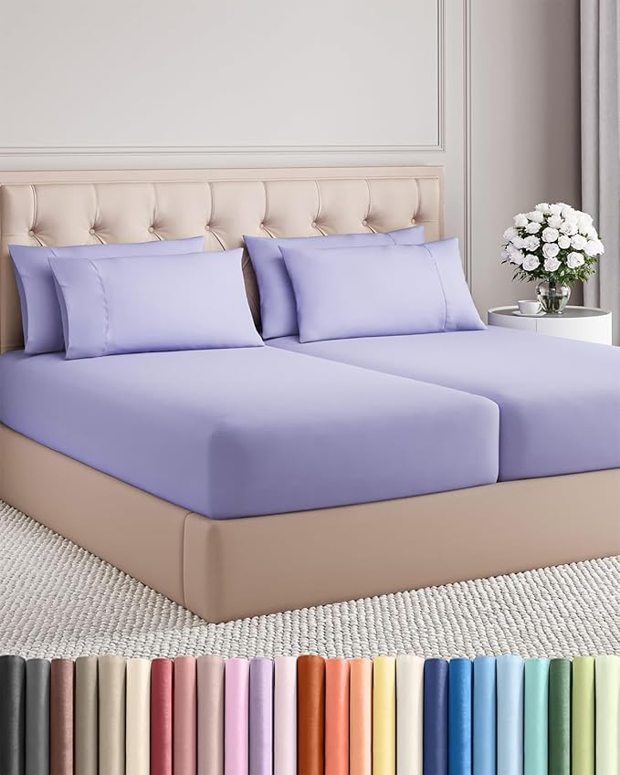 Split King 7 Piece Sheet Set - Comfy Breathable & Cooling - Soft Hotel Luxury Bedding Set with 8-16 Inch Deep Pockets - 1 Flat & 2 Fitted Sheet & 4 Pillowcases - Wrinkle Free & Easy Care - Lavender
