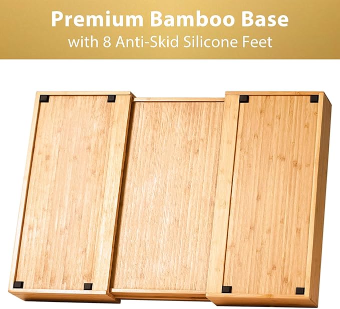 Umilife Extra Large Expandable Kitchen Siverware Utensils Drawer Organizer, 19" Deep for Big Drawer, Adjustable Bamboo Wood Drawer Divider with Curved Grooves, Cutlery Tray Flatware Holder