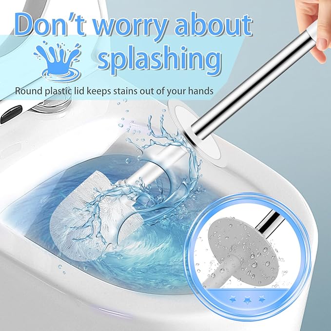 Toilet Brush and Holder Set, Compact Toilet Bowl Brush with Stainless Steel Handle, Hard Bristles, Drip-Proof, Easy to Assemble, Deep Cleaning White