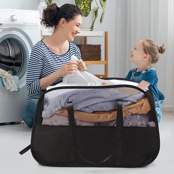 Collapsible Laundry Baskets with Easy Carry Handles, 95L Clothes Hamper for Storage, Foldable Laundry Basket Tear-proof, Large Pop Up Hampers for Laundry, Bedroom, Bathroom, Dorm Black