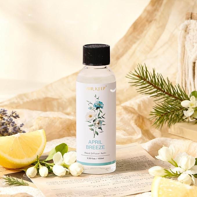 Airkeep Reed Diffuser Oil Refill/April Breeze/3.38oz（100ml/1 Pack/Scented Oil Refill for Reed Diffuser Home Fragrance for Bedroom, Bathroom Office Home Decor