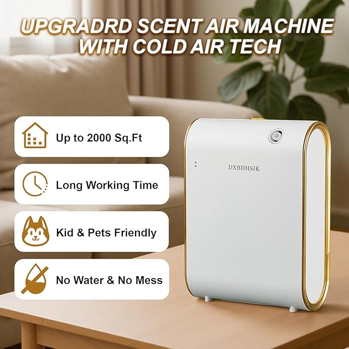 Home Bluetooth Smart Waterless Aromatherapy Machine, Essential Oil Diffuser, with Fragrance Coverage of up to 2000 Square feet, Suitable for Home, Hotel, Restaurant, Office, and spa Center.（White）