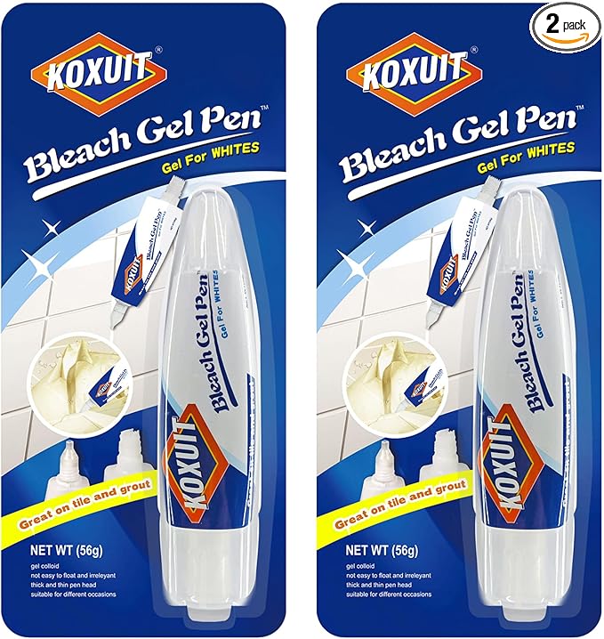 KOXUIT Portable Dual-Tip Bleach Pen for White Clothes & Grout - Travel-Ready 2-in-1 Gel Applicator with Brush Head, Non-Drip Cleaner for Bathroom Lines & On-The-Go Use (Unscented 2 Pack)