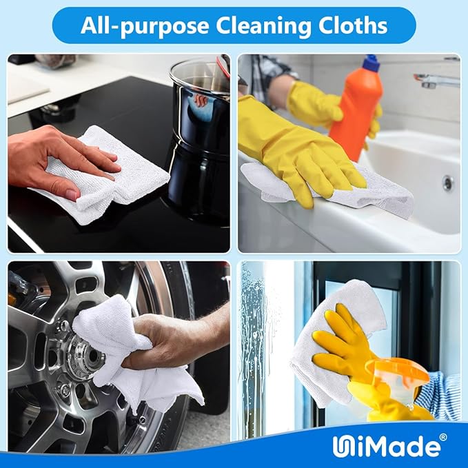UNIMADE Microfiber Cleaning Cloth, 10 Pack Reusable Microfiber Towels for Cars Lint Free Cleaning Shop Towel Rags for Home Kitchen Automotive Bar Mechanic Restaurant Garage, 11.5"x 11.5", White