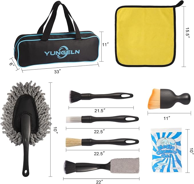 Yungeln Car Detailing Brush Kit with Detail Brushes,Car Interior Detailing Brushe,Car Dust Brush,Cleaning Gel,Car Interior Cleaning Tool for Truck, SUV, Interior Car Accessories