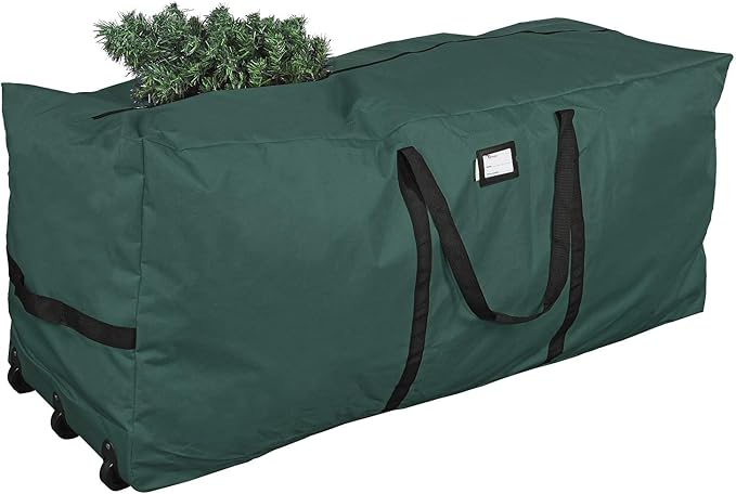 Primode Rolling Tree Storage Bag, Fits Up to 9 ft. Disassembled Holiday Tree, 28" Height X 16" Wide X 60" Long, Extra Large Heavy Duty Storage Container with Wheels and Handles (Green)
