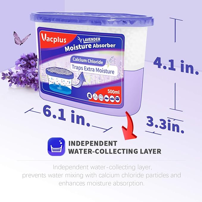 Vacplus Moisture Absorbers, 10.5 Oz Humidity Absorber Boxes Attracts Extra Moisture from Your Bathroom, Closet, Kitchen & Study, Dehumidifier, Odor Eliminator for Closet (Lavender Scent), 12 Packs