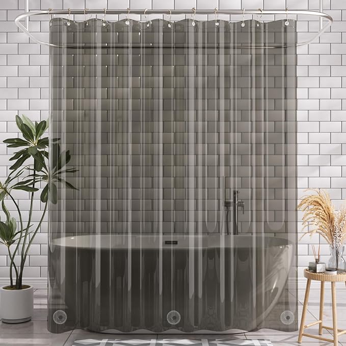 AmazerBath Transparent Black Shower Curtain Liner, 72x72 Shower Liner, Lightweight Plastic Shower Curtain Liners, Cute Waterproof Shower Liner for Bathroom with 3 Magnets and 12 Grommet Holes