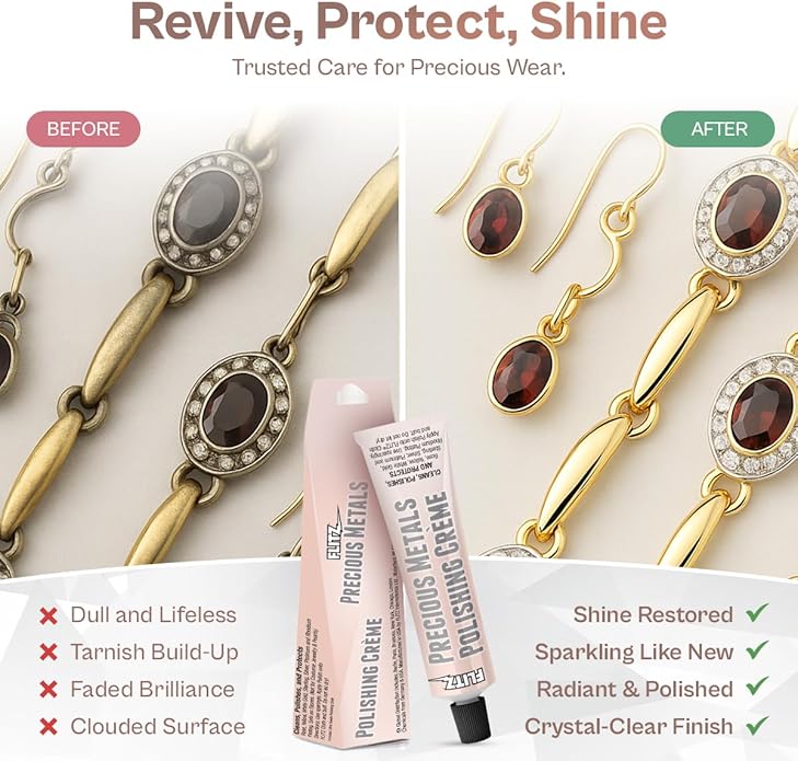 Flitz Precious Metals Polishing Creme - 1.76oz Tube of USA-Made Gold and Sterling Silver Jewelry Cleaner and Polish - Diamond Ring Cleaner to Remove and Protect Against Tarnish