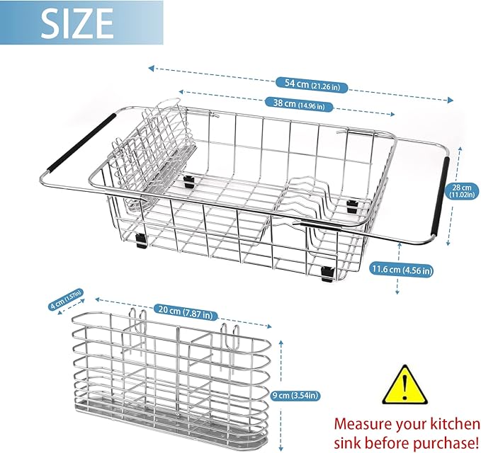 BTLATHA 304 Stainless Steel Drying Rack, Expandable, Adjustable Inside The Sink (up to 9 Upright Utensils)