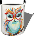 Colorful Owl in Red Glasses Laundry Basket with Handles, 19.7"x15.7" Clothes Foldable Laundry Hamper Organizer for Dorm Nursery Bedroom Bathroom Decor, Toy Storage Bin for Kids