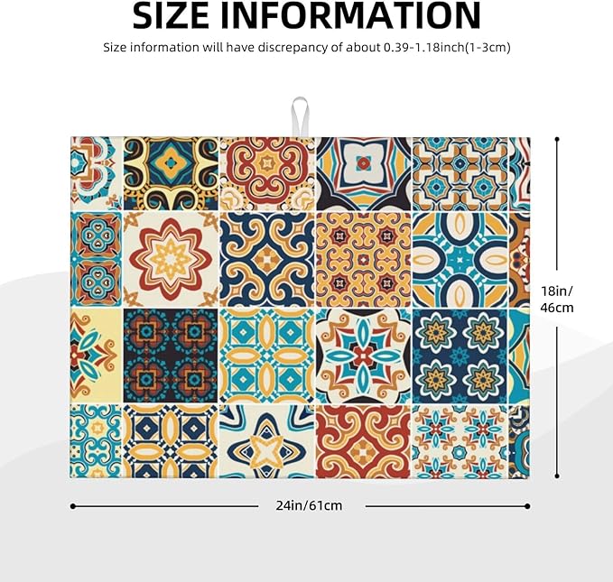 Talavera Mexican Tiles Dish Drying Mat 18x24 For Kitchen Counter Absorbent Microfiber Dishes Pad Dish Drainer Rack Mats Fast Dry Kitchen Accessories
