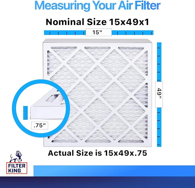 Filter King 15x49x1 Air Filter | 4-PACK | MERV 8 HVAC Pleated A/C Furnace Filters | MADE IN USA | Actual Size: 15 x 49 x .75"
