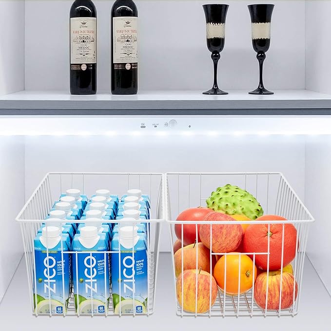 Nprohuge Freezer Organizer Bins, Upright Freezer Baskets for 16, 17, 21 cu.ft Standup Freezer, Wire Storage Baskets with Built-in Handles, 6Pcs, White