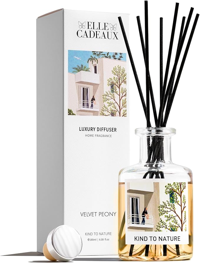 Peony Garden Oil Reed Diffuser | Sweet Floral Scent Essential Oils | Aromatherapy Diffuser & Room Freshener | Home, Bathroom & Office Decor | Housewarming Gift | 6oz