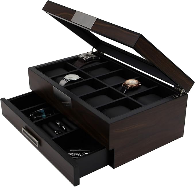 Decorebay Executive Wooden Watch Box Valet Box Sunglasses and Jewelry Box Storage Organizer (Sweetheart) (Brown)