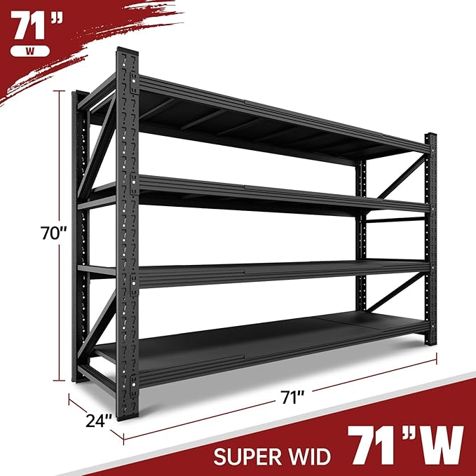 RAVIGIN 5000LBS Storage Shelves,71" W Garage Shelving Heavy Duty Metal Adjustable Garage Shelves, Shelving Units Industrial Shelving for Warehouse,71" W x 24" D x 69" H,Black