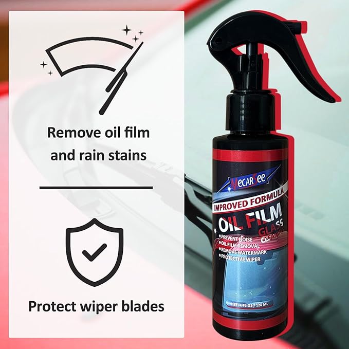 Mecarsee Car Windshield Oil Film Remover Spray - Helps Prevent Fogging & Rain-Repellent Glass Cleaner - Removes Grease, Water Spots & Road Grime - Interior & Exterior Use