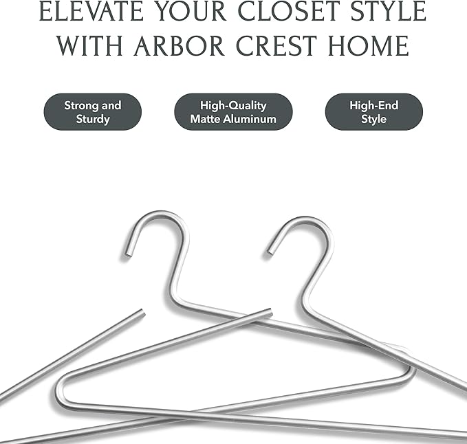 Silver Hangers for Clothes - 17-Inch Matte Silver Metal Hangers for Coats, Jackets, Shirts, Pants, Clothing - Thick, Heavy-Duty Aluminum - Luxury Aesthetic for Closets - 5-Pack