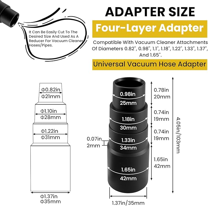 UBANU 6Pcs Vacuum Attachments Set - 17.7" Extension Wands, Crevice Tool, 2 Horse Hair Dust Brushes & Universal Hose Adapter for Cleaning Furniture, Blinds, Car Interiors