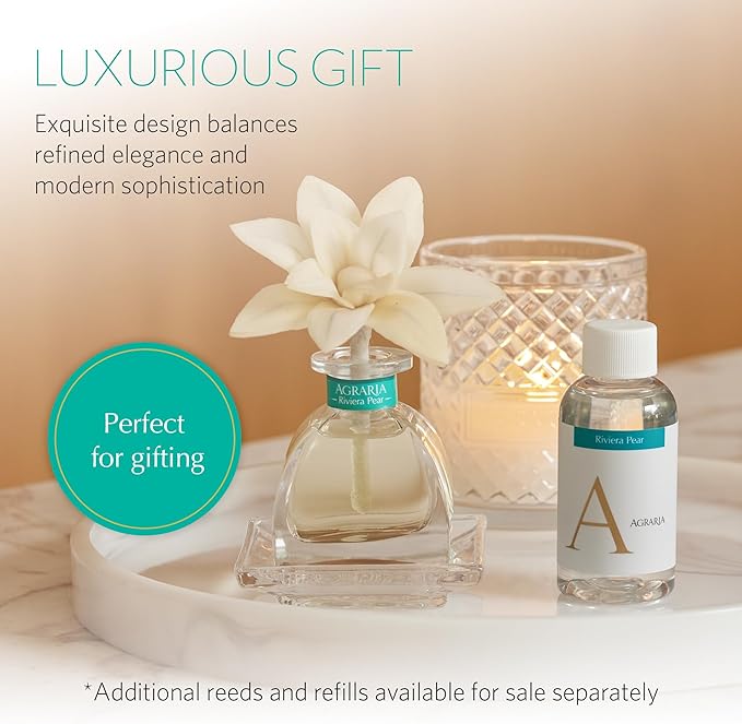 AGRARIA PetiteEssence Botanical Home Fragrance Gift Set, Hand Crafted Sola Flower Scented Oil Reed Diffuser for All Occasions