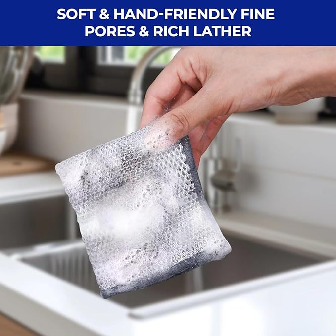Wangjinpeng 24PCS 3-Layer Non-Scratch Multipurpose Steel Wire Dishcloths - Reusable Quick-Dry Odor-Free Scrub Cloths for Dishes, Kitchen Cleaning Cloths for Cookware, Sinks, Stove Tops(7.87X7.87)