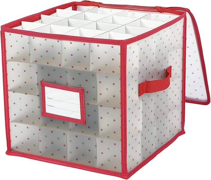 Sattiyrch Plastic Christmas Ornament Storage Box with Trays,Customizable Dividers,Dust-Proof Durable Ornament Organizer Holder,Christmas Storage Containers,Holds 64 x 3 inch Ornaments