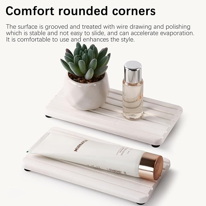 NiuYichee 2 PCS Water Absorbent Diatomite Coasters (7.1" x 3.5"), Grooved Design, Water Absorbing Stone Used for Hand Soaps & Plants & toiletries in The Modern Home