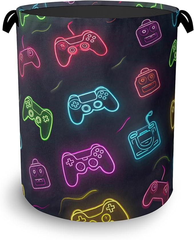 Gamepad Laundry Basket,Foldable Oxford Cloth Tote Bag Laundry Hamper Clothes Storage Bucket Organizer for Bedroom Laundry Storage Dormitories 16" x 20.8"