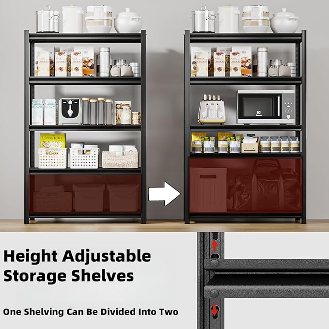 LI JIU HOME 5 Tier Metal Shelving Unit, Adjustable Storage Shelves, 72" H x 35.43" W x 15.8" D Heavy Duty Garage Shelves for Warehouse, Basement, Kitchen, Pantry, Living Room, Black