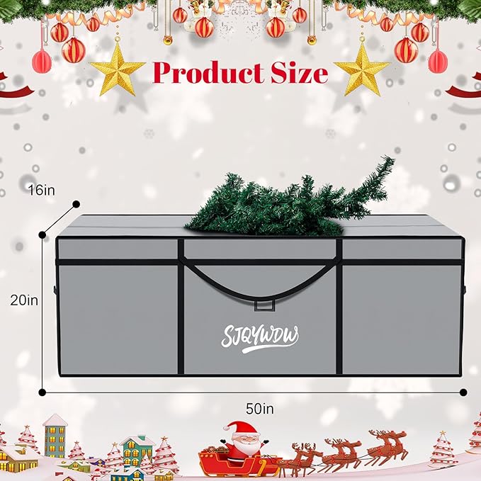 Christmas Tree Storage Bag, 7.5 Ft Christmas Tree Bag, Reusable Heavy Duty 600D Oxford Cloth, Built-in Double Mesh Bags, Double Zippers for Large Artificial Tree(50×16×20in, Gray)