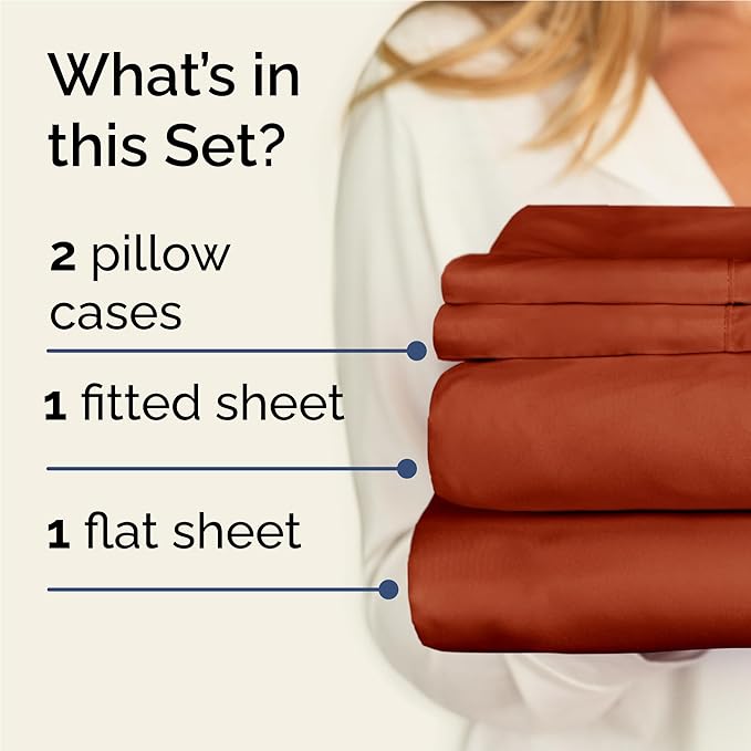 Twin XL 4 Piece Sheet Set - Comfy Breathable & Cooling - Ultra Soft Hotel Luxury Bedding Set w/ 8-16 Inch Deep Pockets - 1 Flat & 1 Fitted Sheet & 2 Pillowcases - Wrinkle Free & Easy Care - Terracotta
