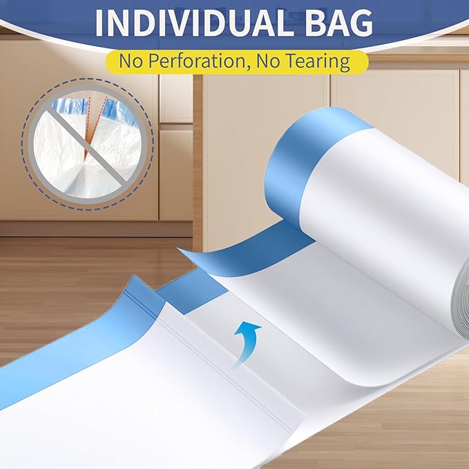 T.FORING 13 Gallon Trash Bags Drawstring 120 Count, 1.7 Mil Thick White Garbage Bags, Easy-Dispense Roll for Kitchen & Household Use, Resists Tears, Leaks and Punctures