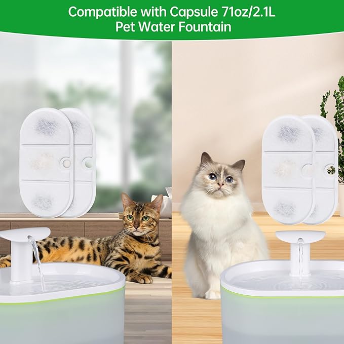16 Packs Replacement Filters Compatible with Capsule Cat Water Fountain PLWF002, 16 Replacement Carbon Filters & 16 Sponges for 71fl oz/2.1L Ultra Quiet Pet Water Dispenser