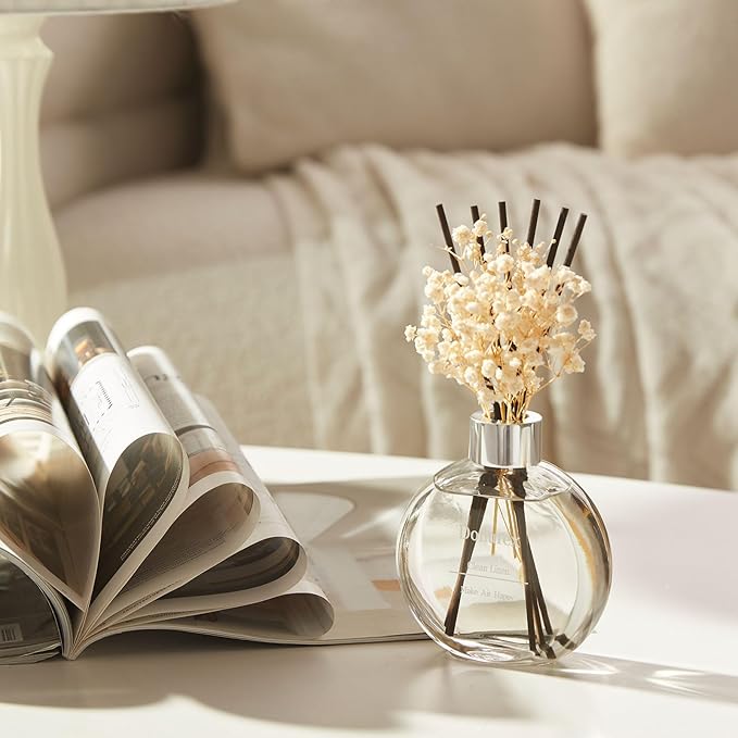 Flower Reed Diffuser Set 5.07oz Clean Linen Scent Diffuser with Sticks Home Fragrance Reed Diffuser for Bathroom Shelf Decor