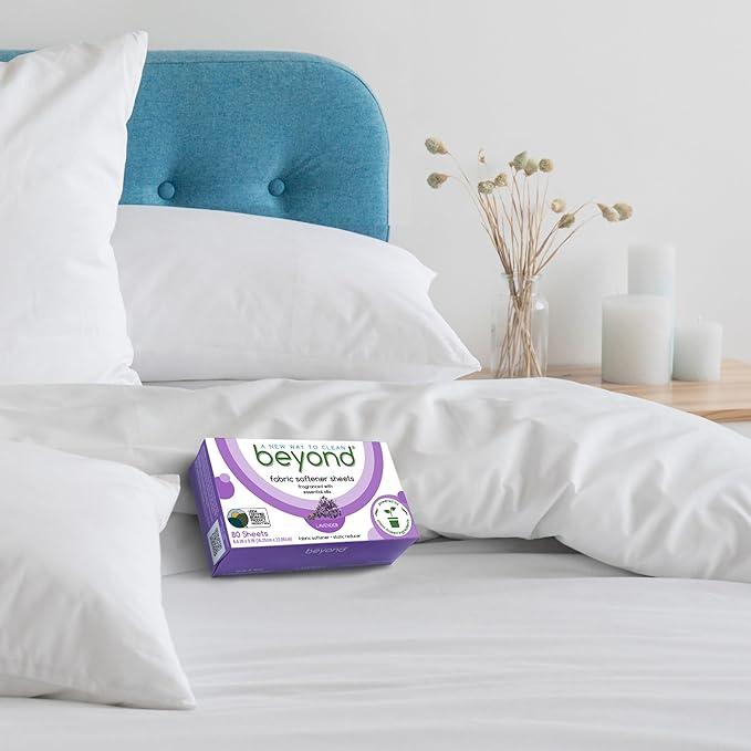 Beyond Fabric Softener Sheets (8 boxes of 80 sheets) - Lavender Scent - Eco-Friendly Plant-Based Dryer Sheets. Removes Static Cling. Recyclable Packaging.