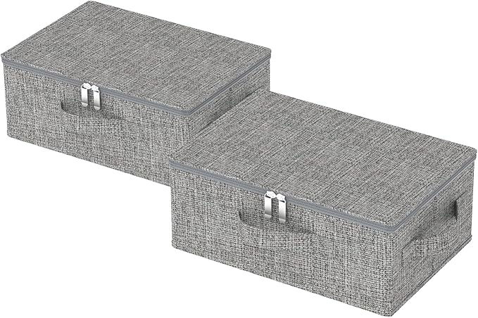 ENUMAIL Blanket Bags with Lid, Foldable Underbed Storage Bins, Home Basket Container for Organizing Clothes, Shoes, Pillows, 14.9x10.2x5.9Inches, Grey, 2 Pack
